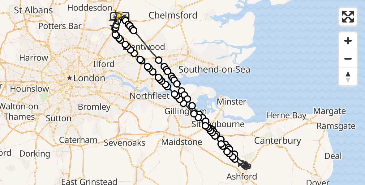 Flight route Police Helicopter North Weald Bassett - North Weald Bassett, 10 July 2026, 23:51