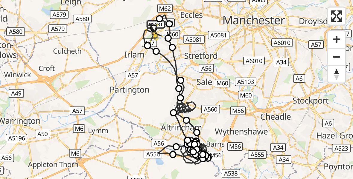 Flight route Police Helicopter Manchester Barton Aerodrome - Manchester Barton Aerodrome, 10 July 2026, 23:57