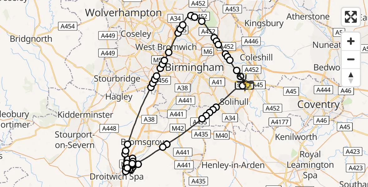 Flight route Police Helicopter Birmingham Airport - Birmingham Airport, 11 July 2026, 00:05