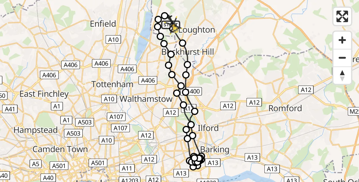 Flight route Police Helicopter Metropolitan Police Air Support Unit Lippitts Hill - Sewardstonebury, 11 July 2026, 03:09