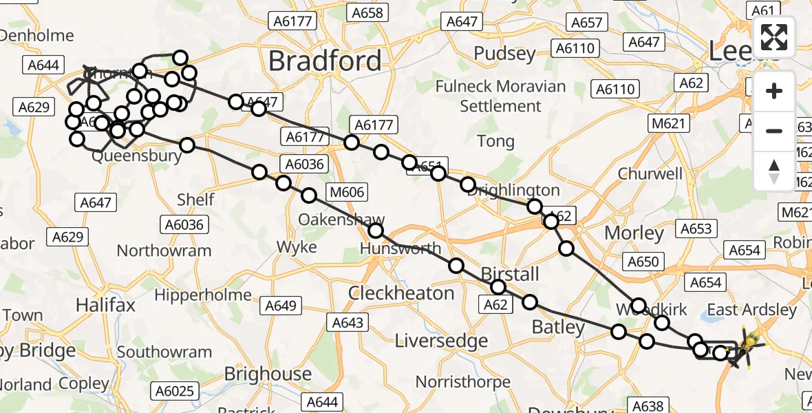 Flight route Police Helicopter East Ardsley - East Ardsley, 11 July 2026, 04:32