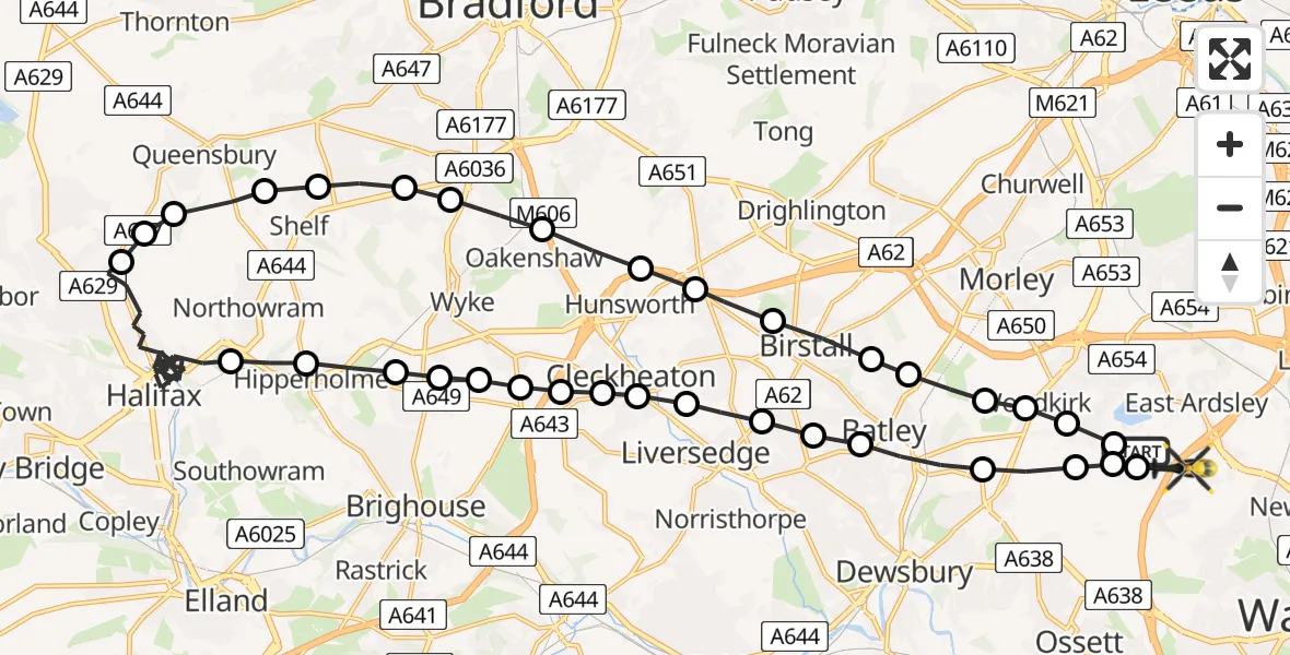 Flight route Police Helicopter East Ardsley - East Ardsley, 11 July 2026, 06:01