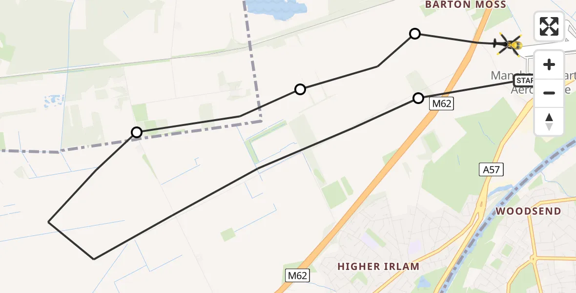 Flight route Police Helicopter Manchester Barton Aerodrome - Irlam, 11 July 2026, 06:23