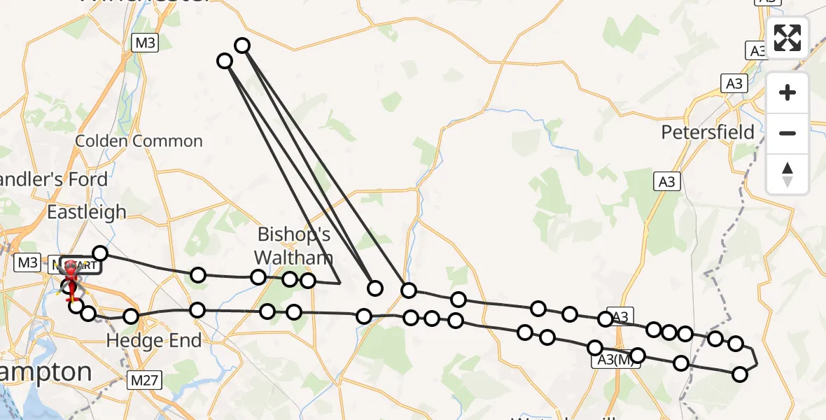 Flight route Air Ambulance Helicopter Southampton Airport - Mansbridge, 11 July 2026, 06:49