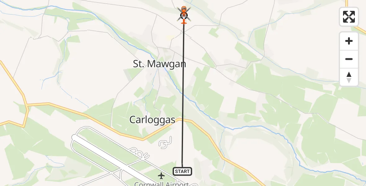 Flight route Coastguard Helicopter Cornwall Airport Newquay - St. Eval, 11 July 2026, 07:36