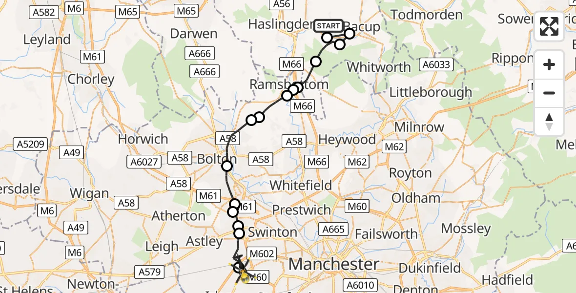 Flight route Police Helicopter Newchurch - Irlam, 11 July 2026, 09:00
