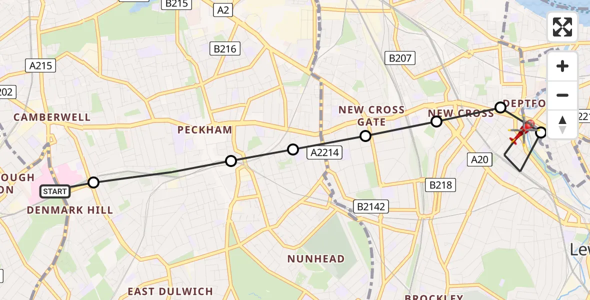 Flight route Air Ambulance Helicopter Kings College London Hospital - New Cross, 11 July 2026, 09:28