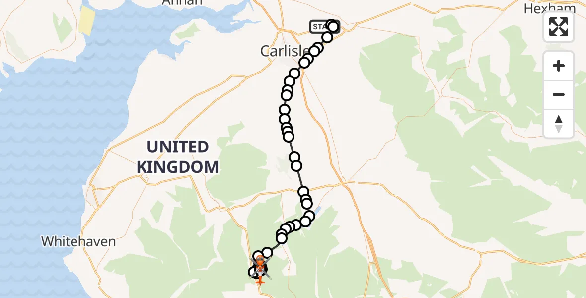 Flight route Coastguard Helicopter Carlisle Lake District Airport - Patterdale, 11 July 2026, 09:39