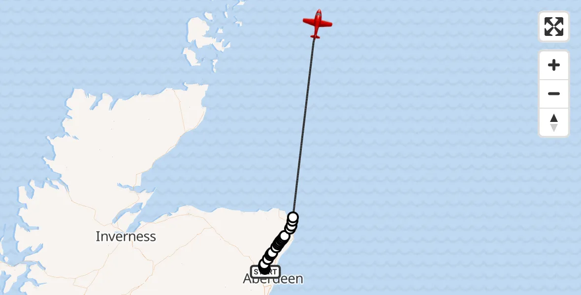 Flight route Air Ambulance Aircraft Aberdeen International Airport - North Sea, 11 July 2026, 09:58