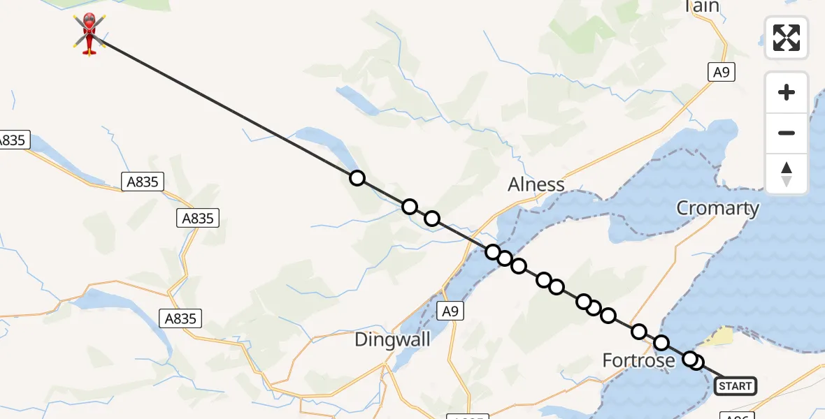 Flight route Air Ambulance Helicopter Ardersier - Highland, 11 July 2026, 10:02