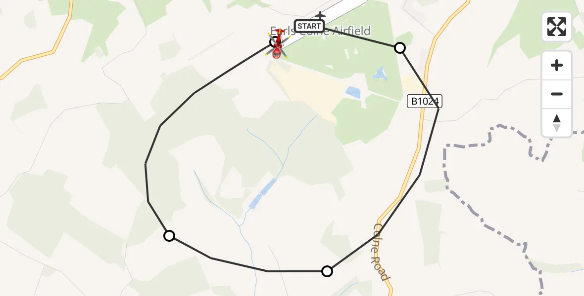 Flight route Air Ambulance Helicopter Earls Colne Airfield - Earls Colne Airfield, 11 July 2026, 10:14