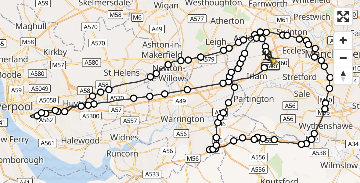 Flight route Police Helicopter Manchester Barton Aerodrome - Irlam, 11 July 2026, 10:31