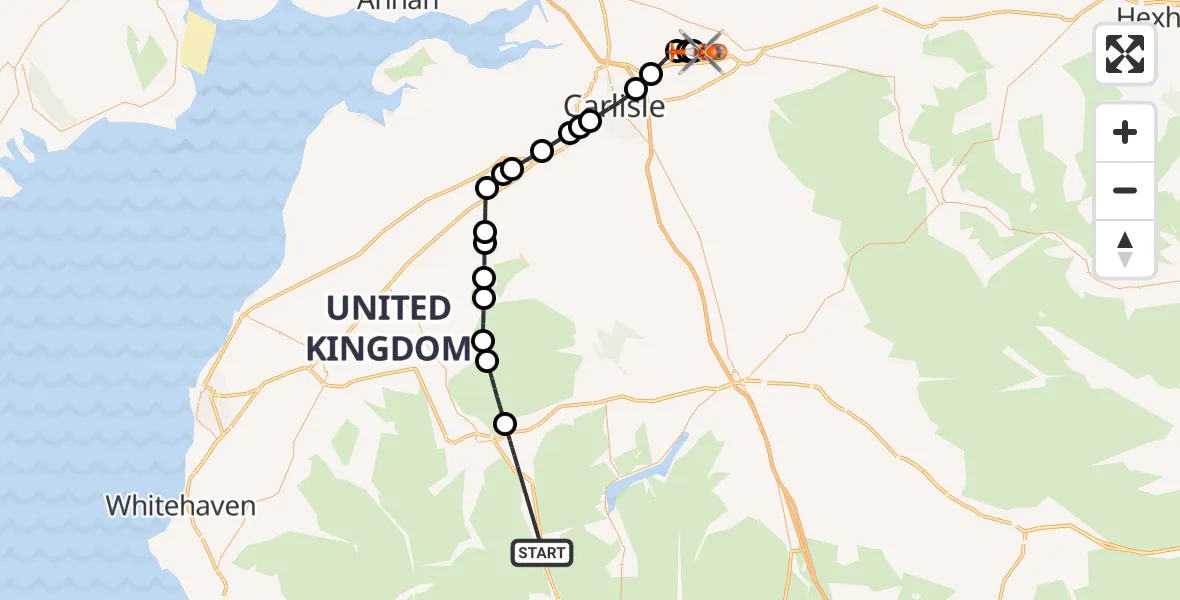 Flight route Coastguard Helicopter St. John's Castlerigg and Wythburn - Carlisle Lake District Airport, 11 July 2026, 11:01