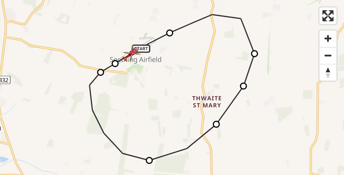 Flight route Air Ambulance Helicopter Seething Airfield - Seething Airfield, 11 July 2026, 11:12