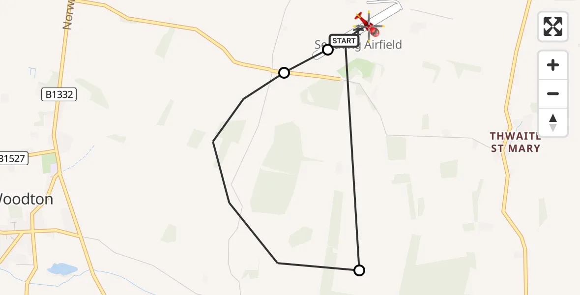 Flight route Air Ambulance Helicopter Seething Airfield - Seething Airfield, 11 July 2026, 11:20