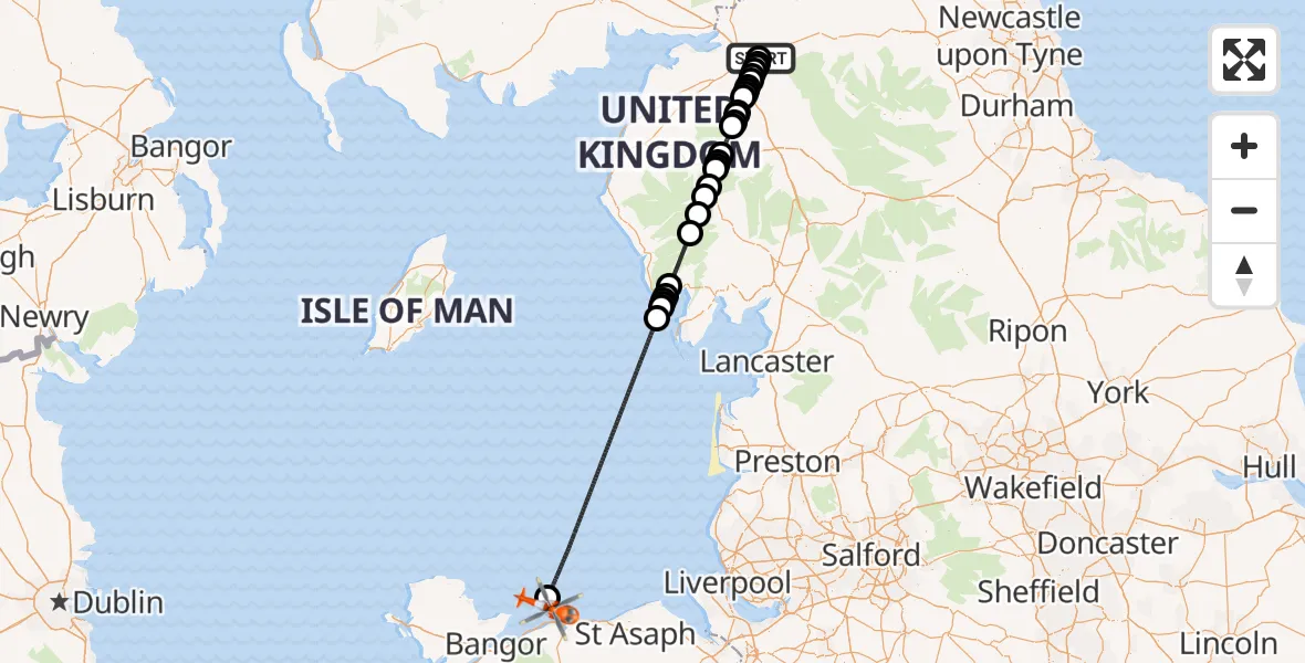 Flight route Coastguard Helicopter Low Crosby - Llandudno, 11 July 2026, 11:31