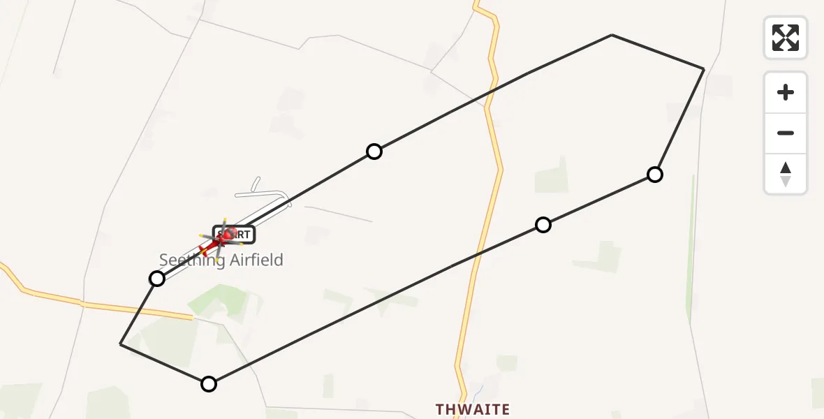 Flight route Air Ambulance Helicopter Seething Airfield - Seething Airfield, 11 July 2026, 11:34