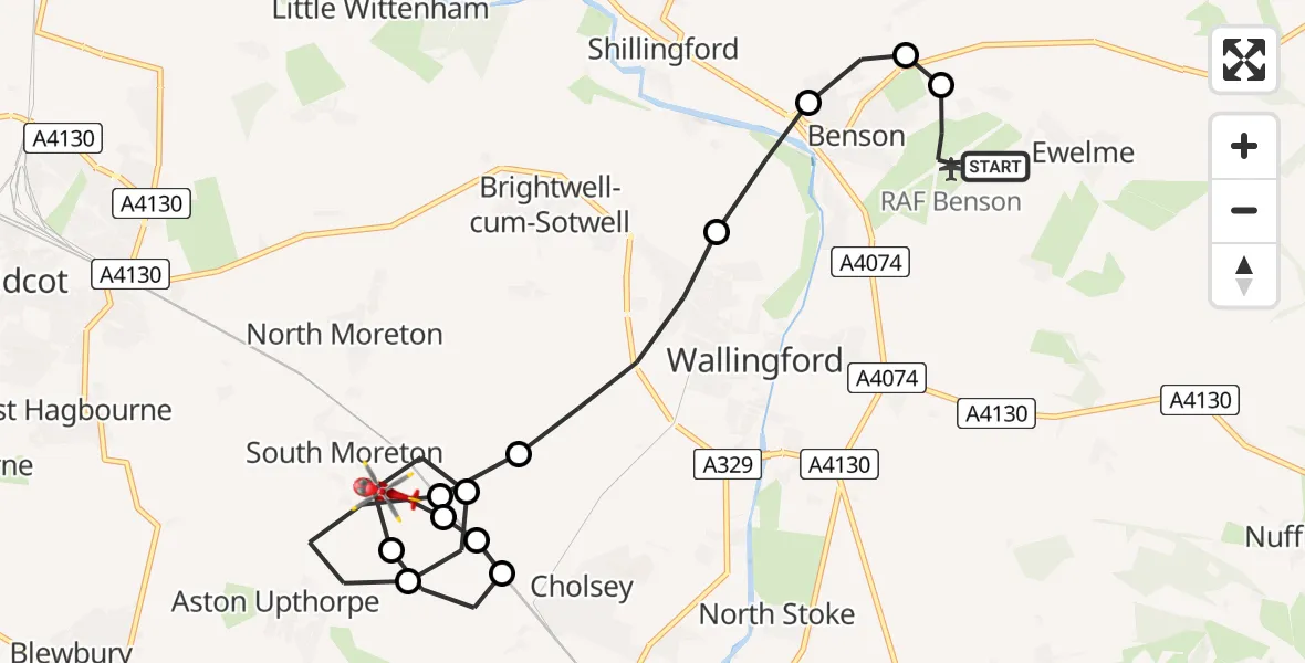 Flight route Air Ambulance Helicopter RAF Benson - South Moreton, 11 July 2026, 11:34