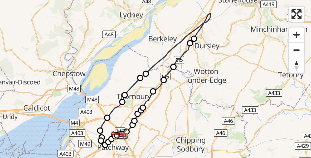 Flight route Air Ambulance Helicopter Almondsbury Helicopter Base - Almondsbury Helicopter Base, 11 July 2026, 11:57