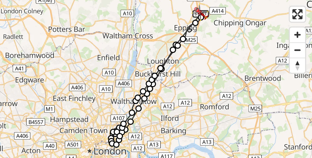 Flight route Air Ambulance Helicopter North Weald Airfield - North Weald Airfield, 11 July 2026, 12:23