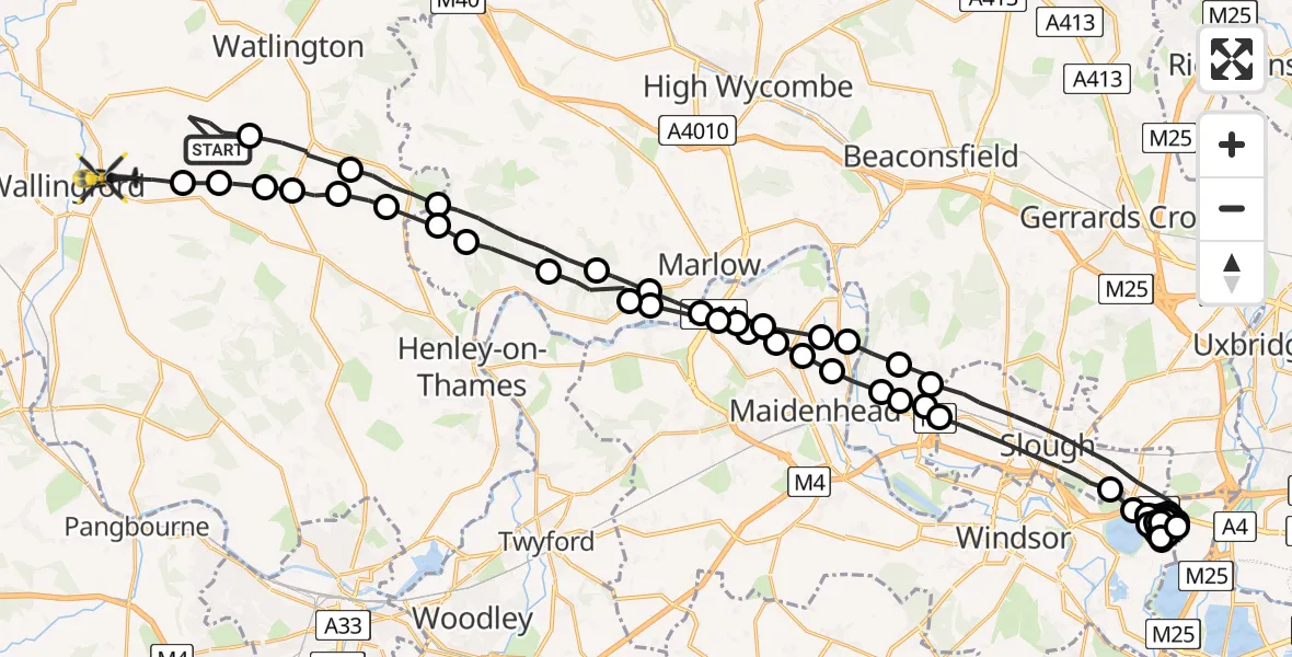 Flight route Police Helicopter Ewelme - Crowmarsh Gifford, 11 July 2026, 12:38