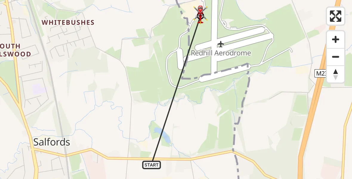 Flight route Air Ambulance Helicopter Salfords - Redhill Aerodrome, 11 July 2026, 13:04