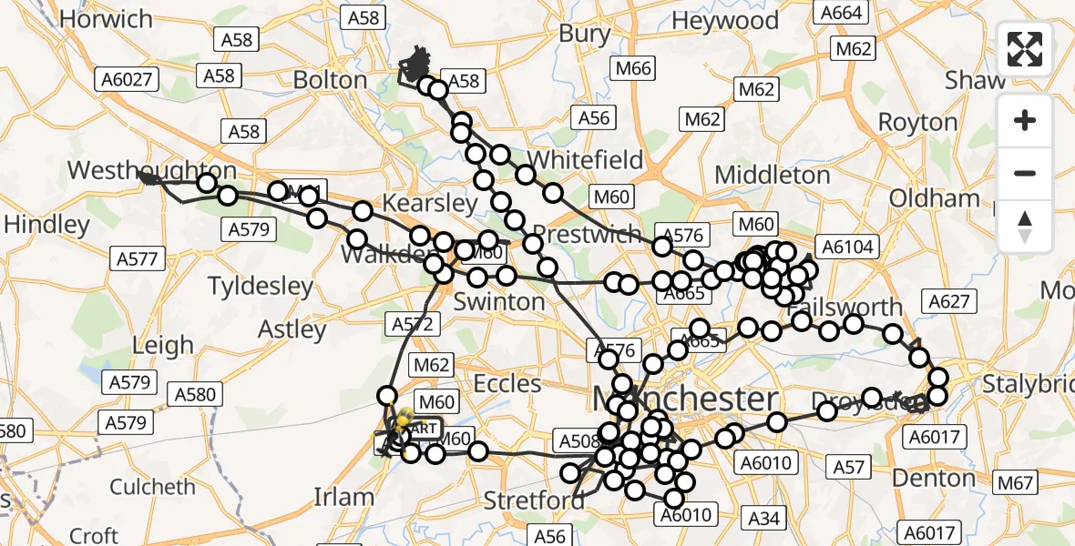 Flight route Police Helicopter Manchester Barton Aerodrome - Irlam, 11 July 2026, 13:30