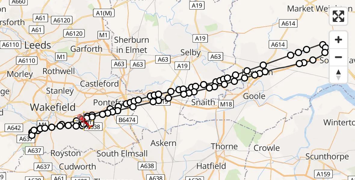 Flight route Air Ambulance Helicopter YAA Nostell Helicopter Port - YAA Nostell Helicopter Port, 11 July 2026, 13:43