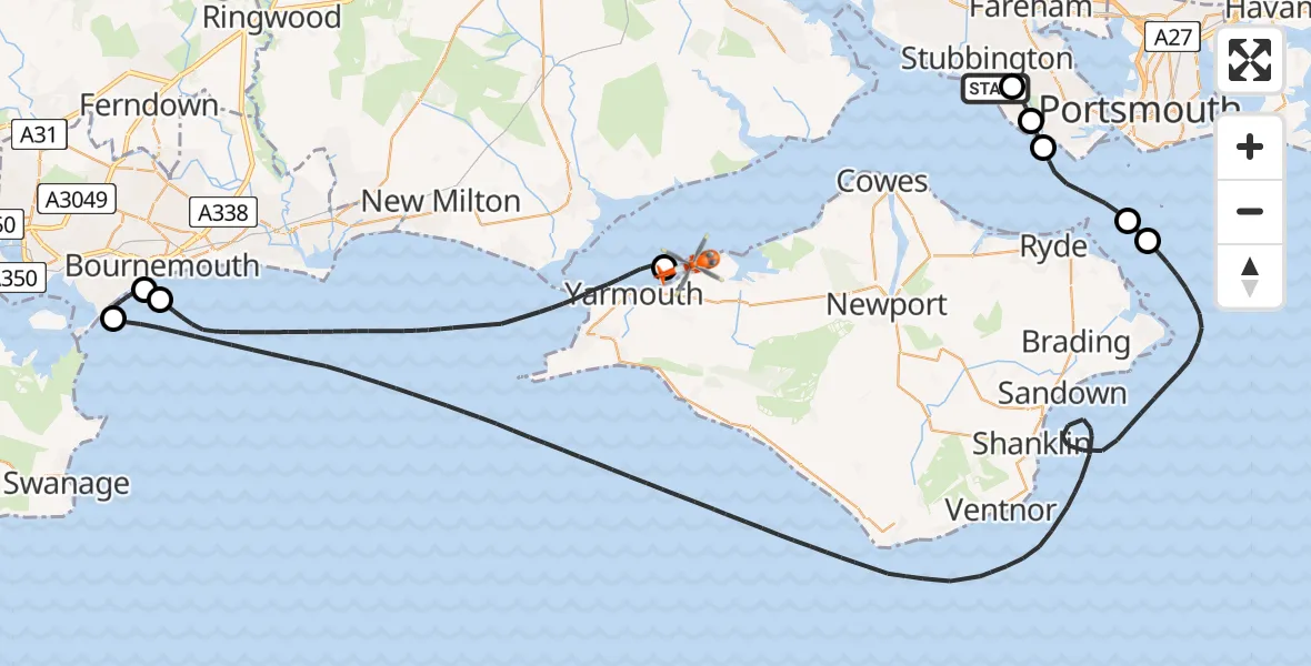 Flight route Coastguard Helicopter Solent Airport - Cranmore, 11 July 2026, 14:01