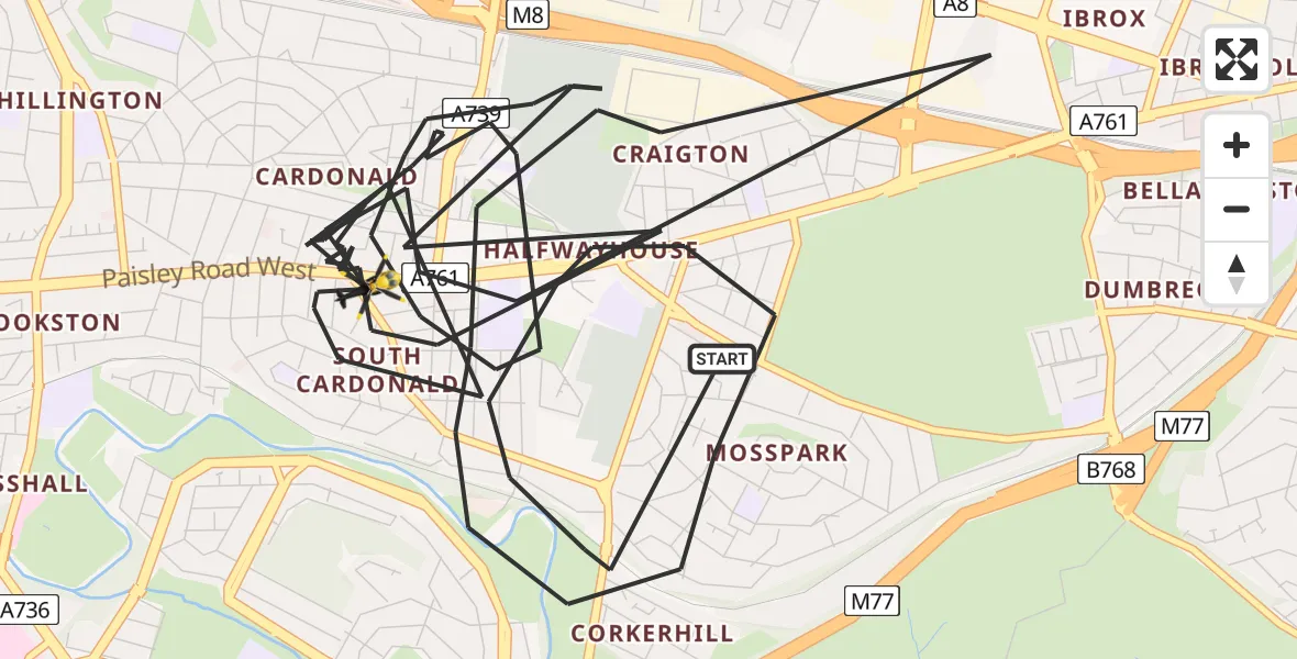 Flight route Police Helicopter Glasgow - Glasgow, 11 July 2026, 14:13
