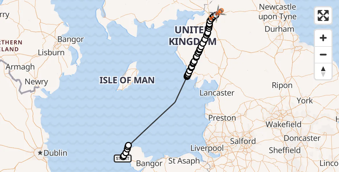 Flight route Coastguard Helicopter Penrhosfeilw - Carlisle Lake District Airport, 11 July 2026, 14:35