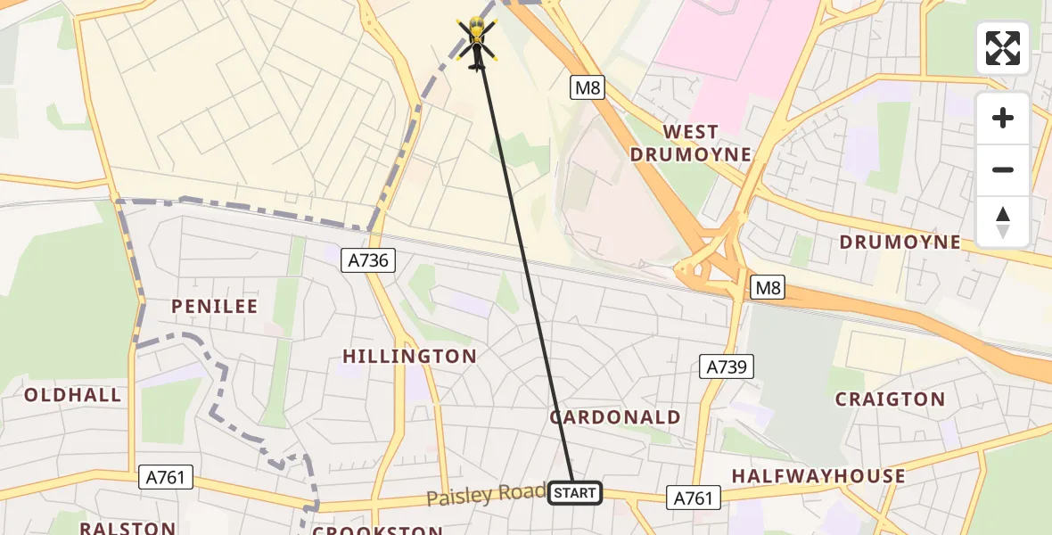 Flight route Police Helicopter Glasgow - Glasgow, 11 July 2026, 14:40