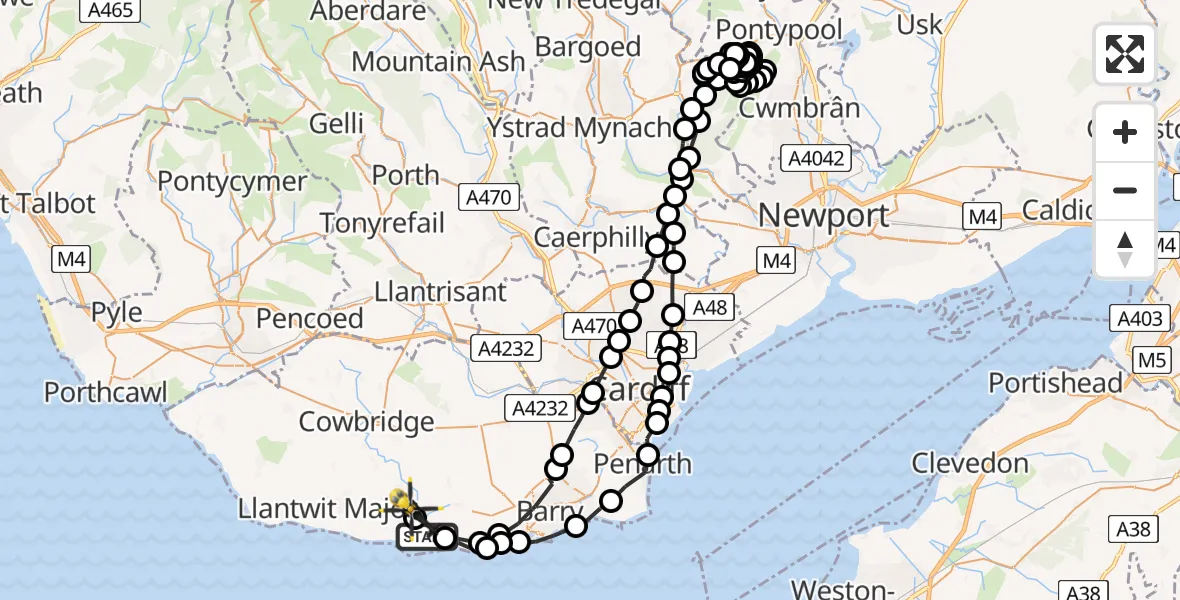 Flight route Police Helicopter East Aberthaw - St Athan, 11 July 2026, 14:48