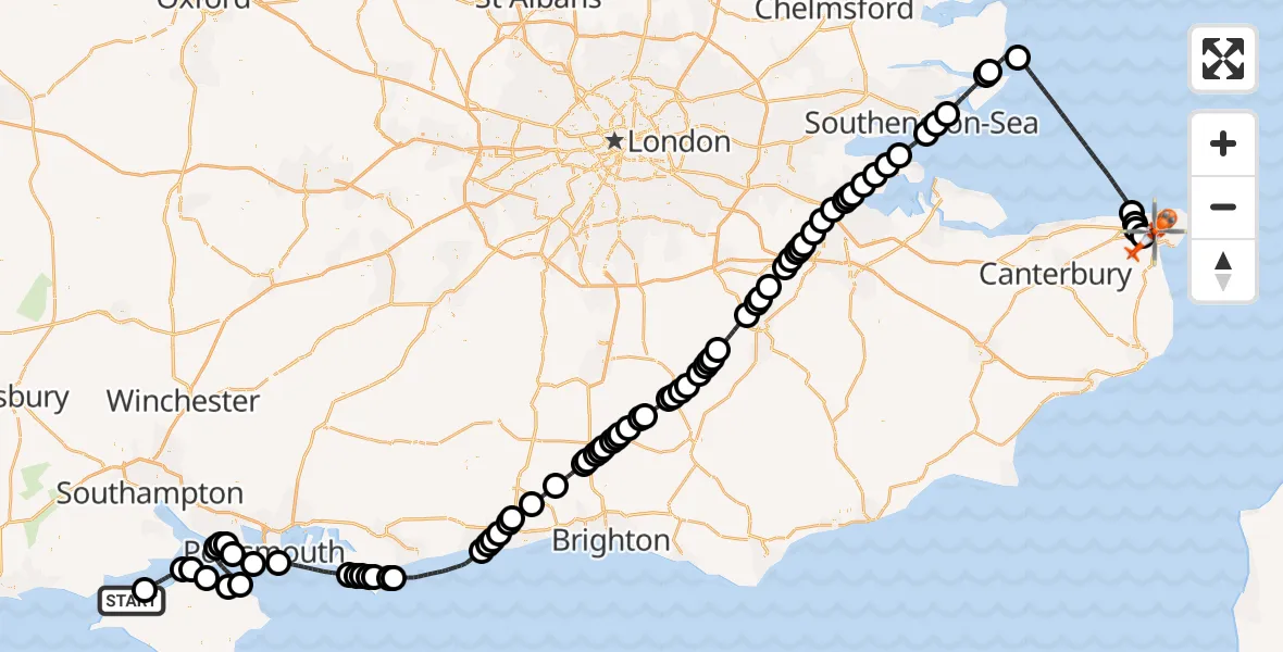 Flight route Coastguard Helicopter Cranmore - Manston Airport, 11 July 2026, 14:54