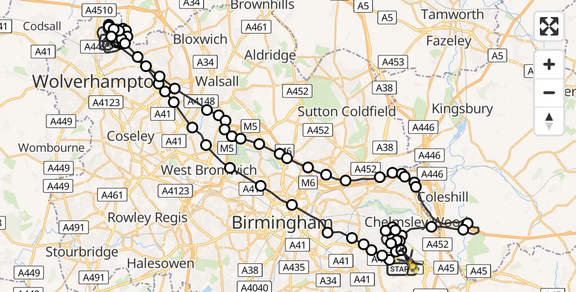 Flight route Police Helicopter Birmingham Airport - Birmingham Airport, 11 July 2026, 14:57
