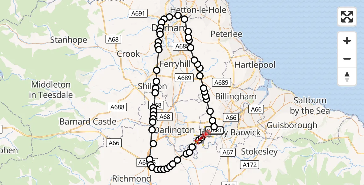 Flight route Air Ambulance Helicopter Egglescliffe - Teesside International Airport, 11 July 2026, 15:05