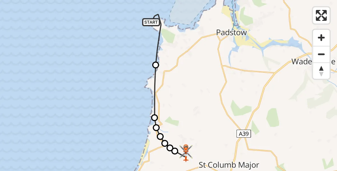 Flight route Coastguard Helicopter Constantine Bay - Cornwall Airport Newquay, 11 July 2026, 15:05