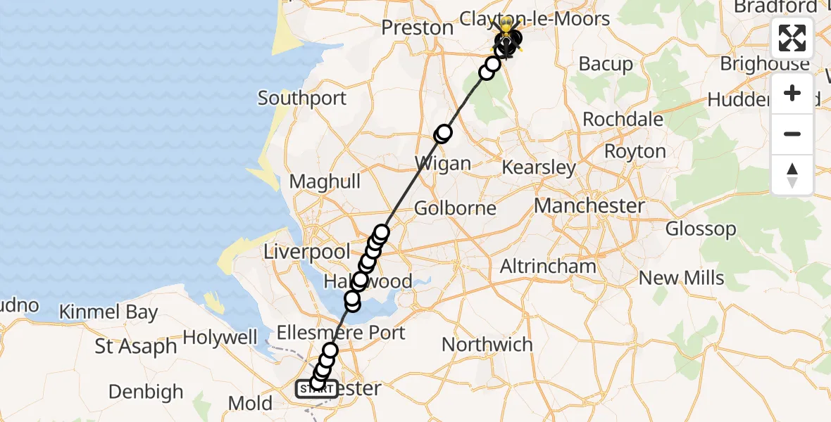 Flight route Police Helicopter Saltney Ferry - Blackburn, 11 July 2026, 15:20