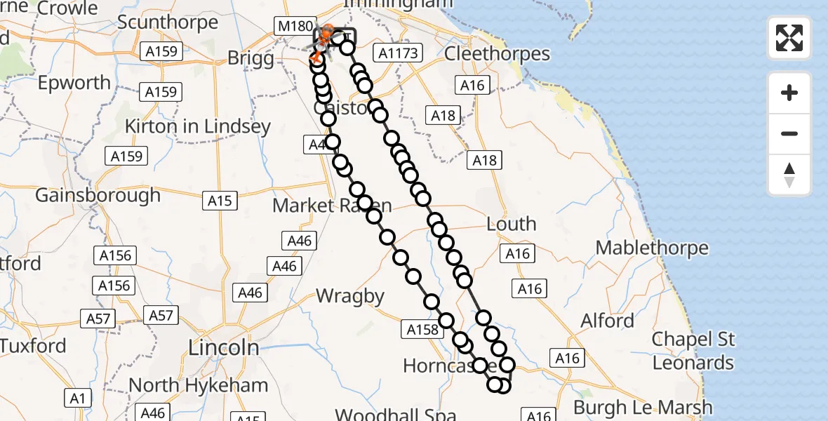 Flight route Coastguard Helicopter Great Limber CP - Humberside Airport, 11 July 2026, 15:37