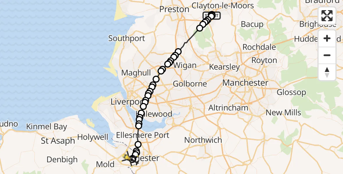 Flight route Police Helicopter Blackburn - Hawarden Airport, 11 July 2026, 16:00
