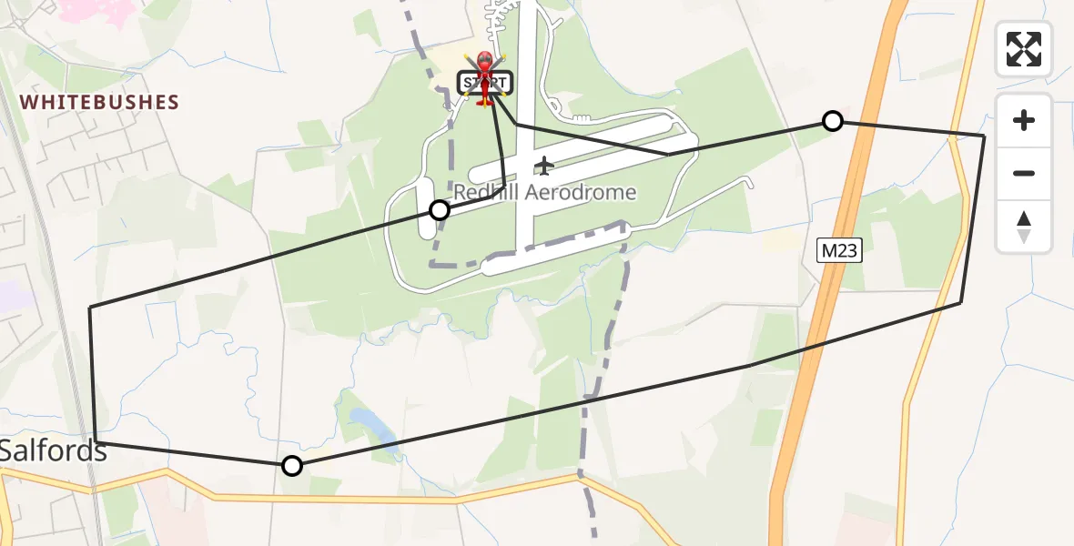 Flight route Air Ambulance Helicopter Redhill Aerodrome - Redhill Aerodrome, 11 July 2026, 16:57