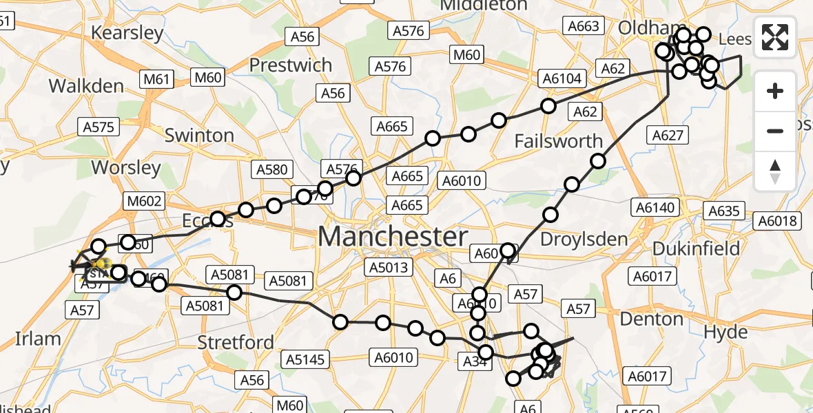 Flight route Police Helicopter Manchester Barton Aerodrome - Manchester Barton Aerodrome, 11 July 2026, 17:05