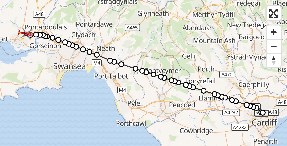 Flight route Air Ambulance Helicopter Birchgrove - Dafen, 11 July 2026, 17:18