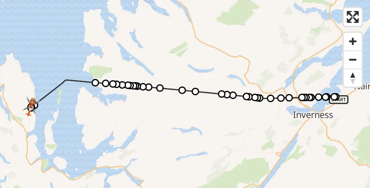 Flight route Coastguard Helicopter Inverness Airport - Highland, 11 July 2026, 17:23