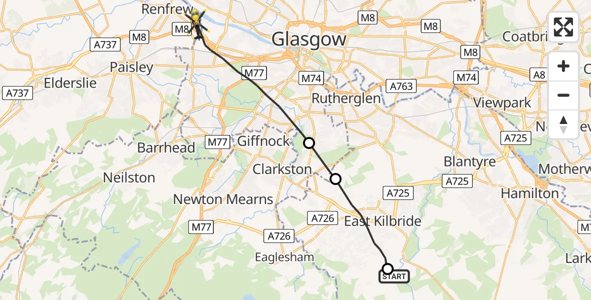 Flight route Police Helicopter Auldhouse - Renfrew, 11 July 2026, 17:26