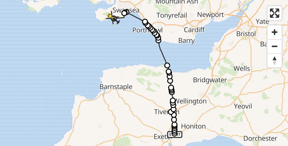 Flight route Police Helicopter Rockbeare - Southgate, 11 July 2026, 17:41