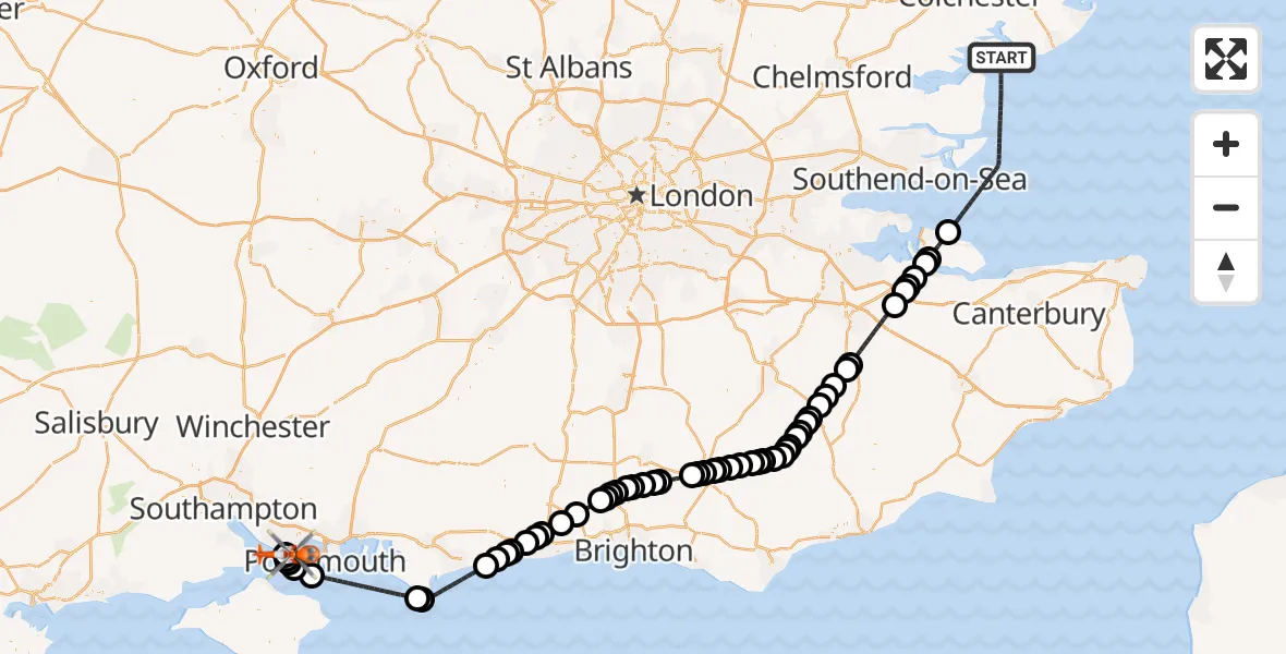 Flight route Coastguard Helicopter North Sea - Solent Airport, 11 July 2026, 17:50
