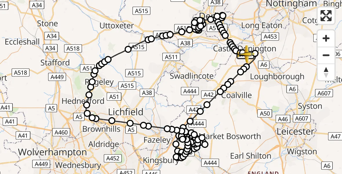 Flight route Police Aircraft East Midlands Airport - East Midlands Airport, 11 July 2026, 17:54