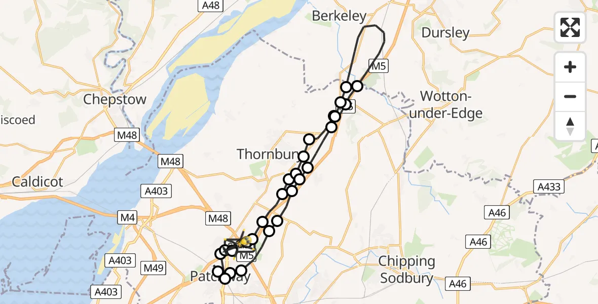 Flight route Police Helicopter Almondsbury Helicopter Base - Almondsbury Helicopter Base, 11 July 2026, 18:05