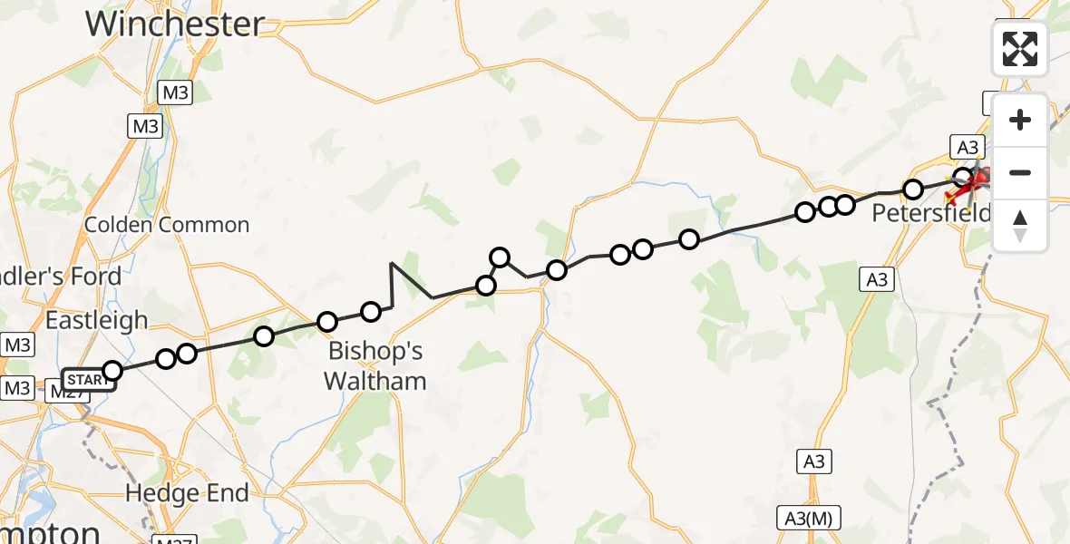 Flight route Air Ambulance Helicopter Southampton Airport - Sheet, 11 July 2026, 18:29